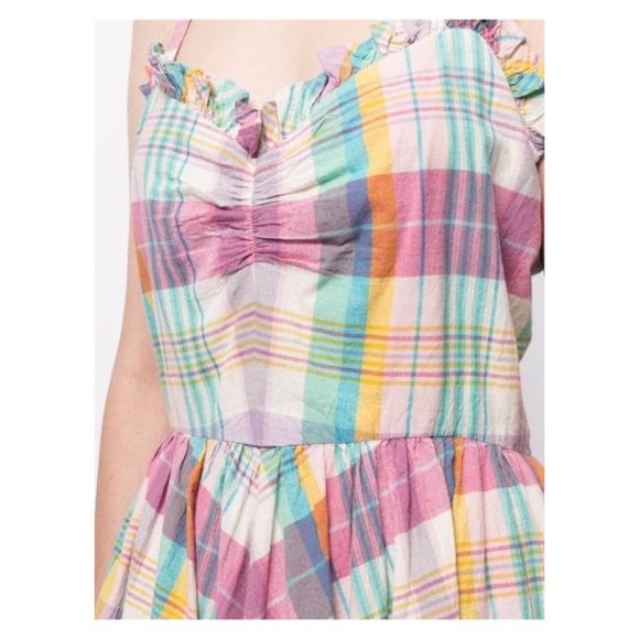 Polo Ralph Lauren Madras Day Dress Ruffle Pastel Spring Colors Midi Sundress 10 - Picture 3 of 14
